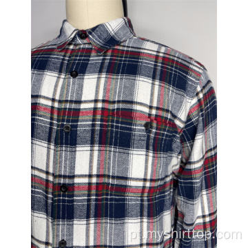 Camisa quadriculada de linha casual masculina para jovens